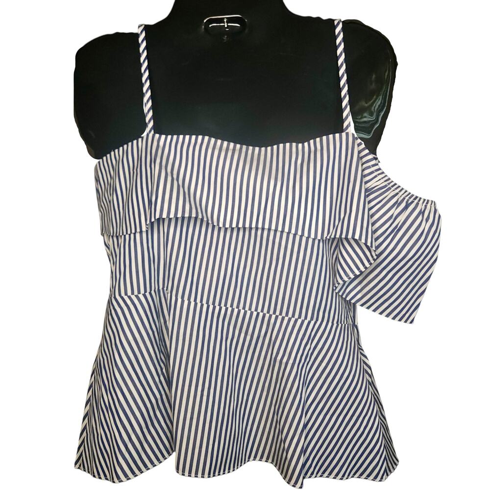 HARSHMAN Maia Striped Ruffle Blouse X-Small Asymmetrical Peplum‎ | NWT $216 - Picture 2 of 5
